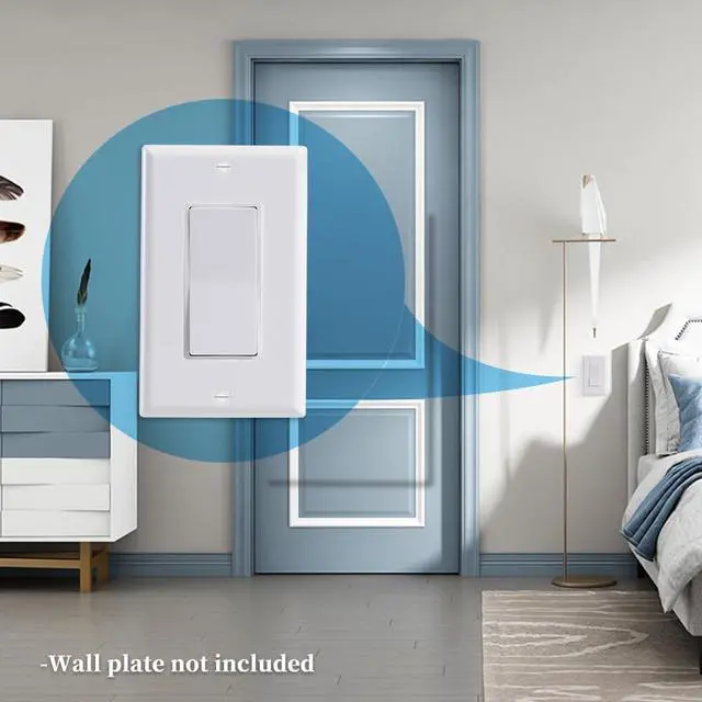 Alt view image 7 of 7 - Single Pole Decorator Light Switch, 15A 120/277V, Paddle Rocker, On/Off Wall Switch, Residential Grade, White, UL/CUL Certified (2-Pack)