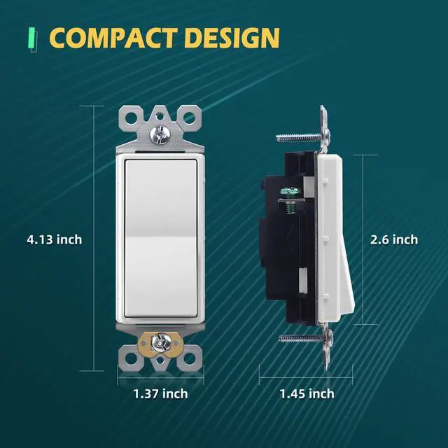 Alt view image 4 of 7 - 10 Pack Single Pole Decorator Light Switch, Decorative Paddle Rocker Switch Replacement, 15A 120/277V On/Off Interrupter, Self-Grounding, Residential/Commercial Grade, ETL Listed