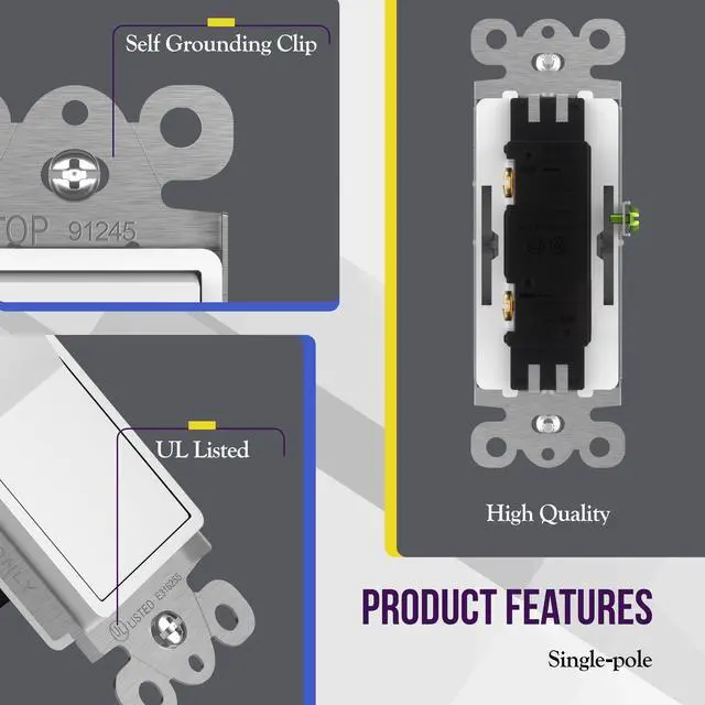 Alt view image 4 of 7 - White Momentary Contact Single Pole Decorator Switch, 15A