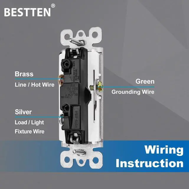 Alt view image 5 of 7 - 10-Pack Single Pole Wall Light Switch with Screwless Wallplate