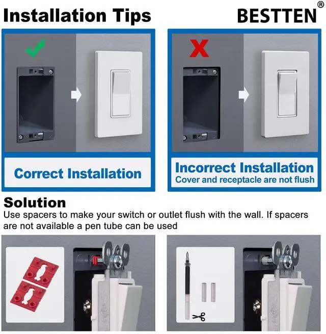 Alt view image 7 of 7 - 10-Pack Single Pole Wall Light Switch with Screwless Wallplate