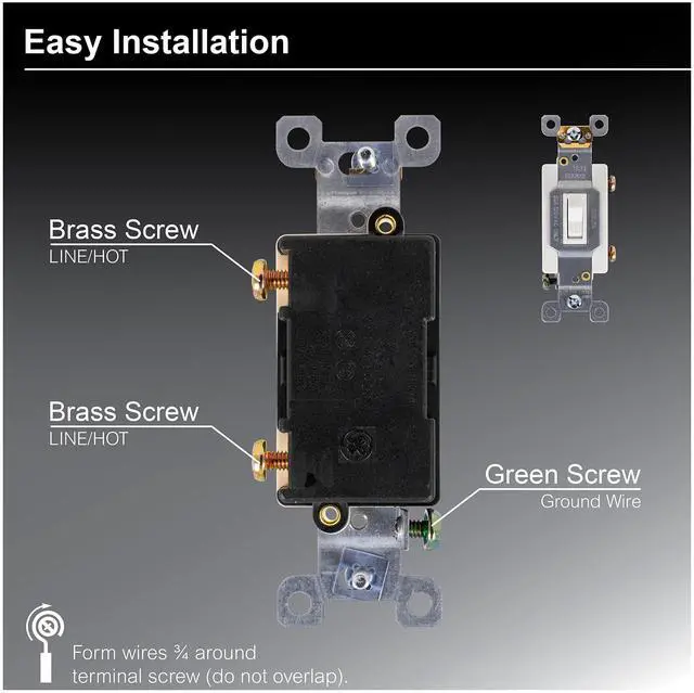 Alt view image 3 of 4 - in-Wall Light Switch, Single Pole, White Toggle, 1 Pack