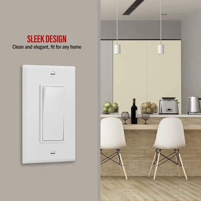 Alt view image 3 of 7 - White Single Pole Decorator Paddle Light Switch, 15A, 1 Pack