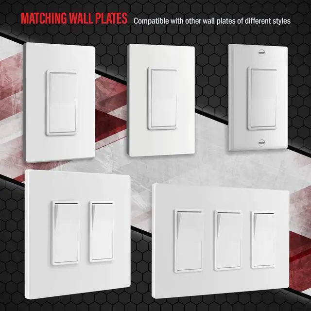 Alt view image 5 of 7 - White Single Pole Decorator Paddle Light Switch, 15A, 1 Pack