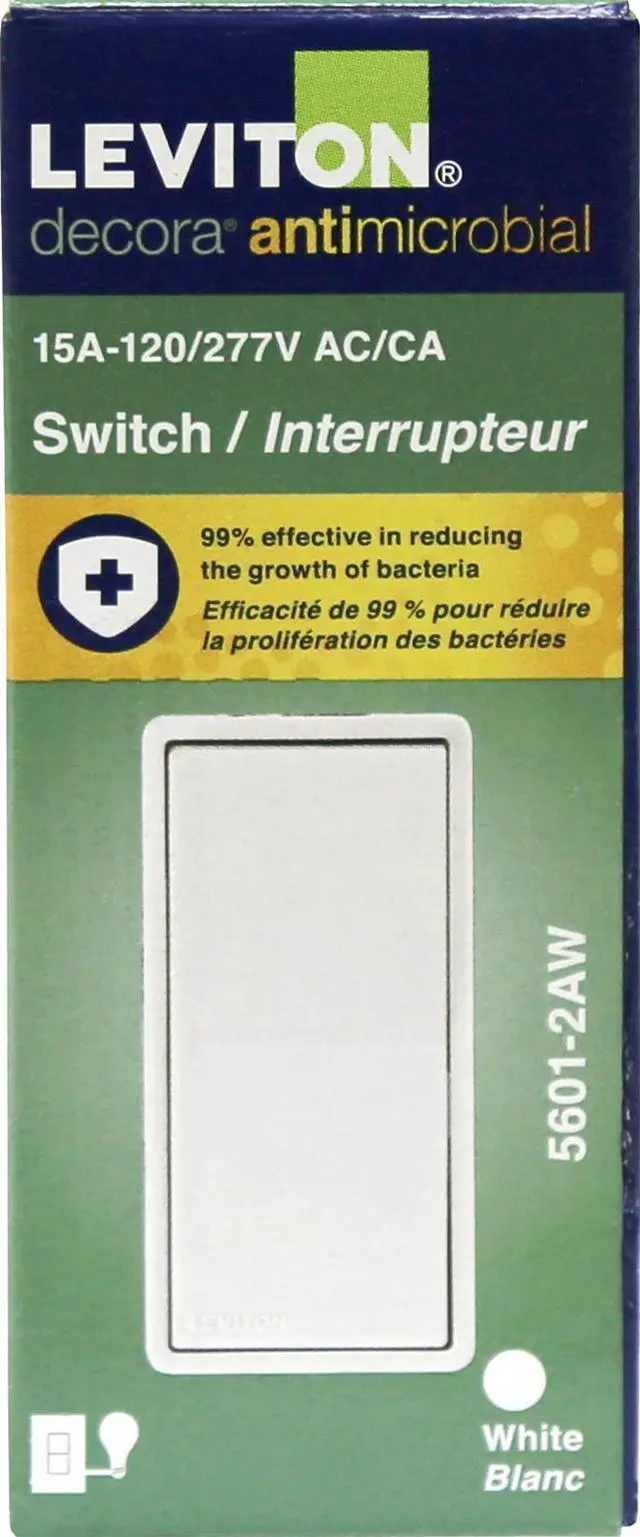 Main image of 15 Amp Decora Antimicrobical Wall Switch Single-Pole, 5601-2AW, White