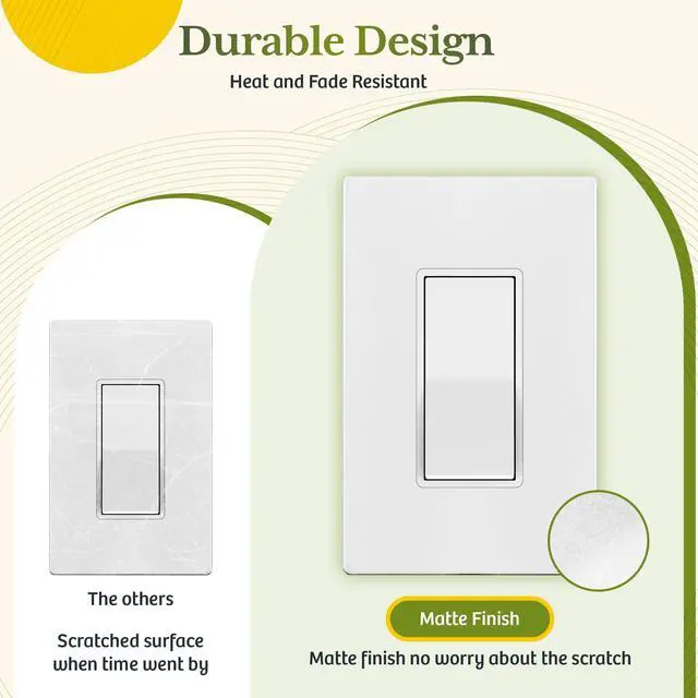 Alt view image 2 of 7 - Matte White Single Pole Decorator Paddle Light Switch, 15A, 10 Pack
