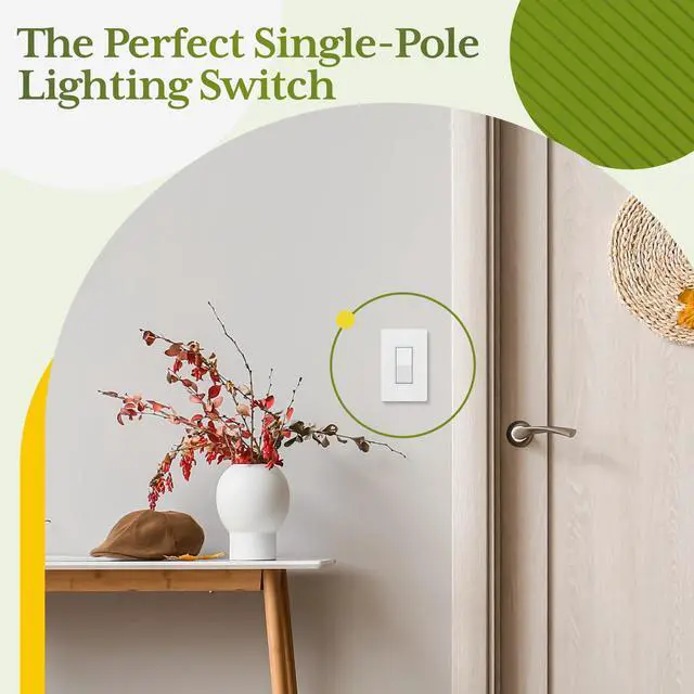 Alt view image 4 of 7 - Matte White Single Pole Decorator Paddle Light Switch, 15A, 10 Pack