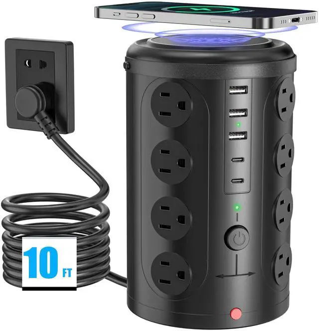 Main image of Surge Protector Power Strip,Desk Charging Station with 15W Wireless Charger, Multiple Outlets Charging Station with 16 AC Outlets & 5 USB (2 USB C) Port, for Home, Office, Dorm Room10FT