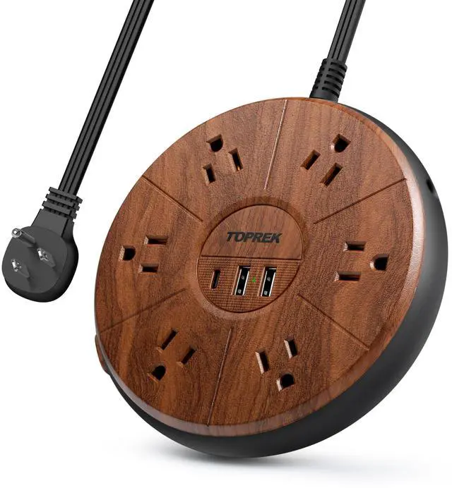 Main image of Power Strip with USB - 6 Outlets, 1 USB-C (20W PD), 2 USB-A - Wood Finish Power Strip Surge Protector, 6.5 ft Flat Extension Cord for Home Office, Dorm Desk