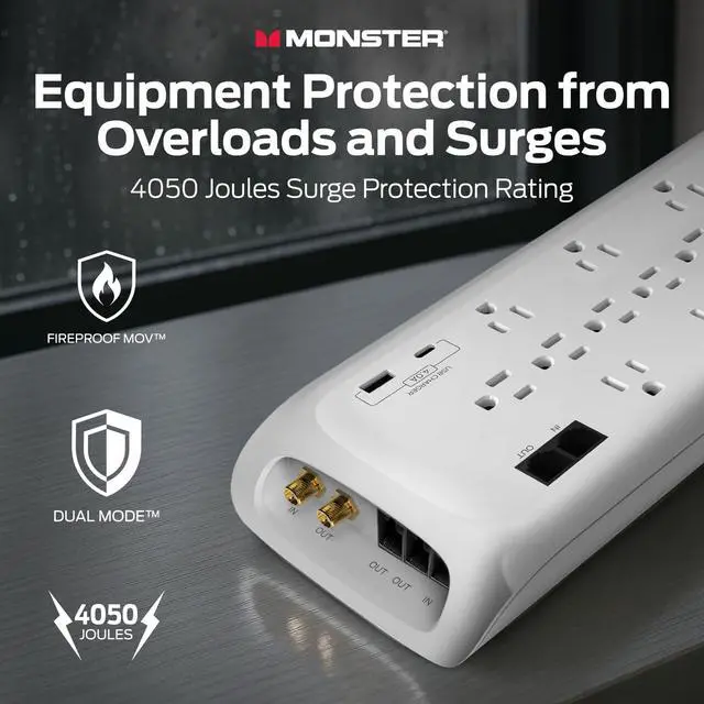 Alt view image 3 of 7 - Power Surge Protector w/ 4050 Joule Rating Heavy Duty 6 FT Surge Protector Power Strip w/ 12 Outlets, 2 USB, 2 Coax, 2 Ethernet Ports Fireproof MOV, Dual Mode, Clean Tech (White)
