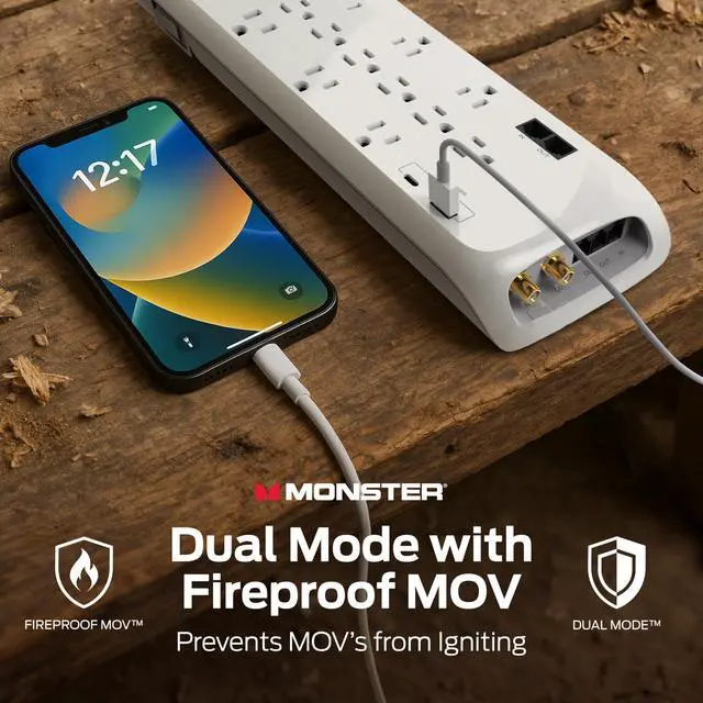 Alt view image 4 of 7 - Power Surge Protector w/ 4050 Joule Rating Heavy Duty 6 FT Surge Protector Power Strip w/ 12 Outlets, 2 USB, 2 Coax, 2 Ethernet Ports Fireproof MOV, Dual Mode, Clean Tech (White)