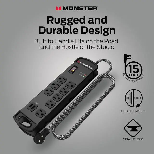 Alt view image 3 of 7 - Pro MI Professional Surge Protector Power Strip with Fireproof MOV Technology for Computers, Amplifiers, Pedal Boards, and Pro Audio Gear