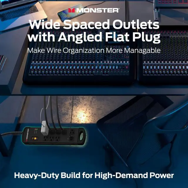 Alt view image 4 of 7 - Pro MI Professional Surge Protector Power Strip with Fireproof MOV Technology for Computers, Amplifiers, Pedal Boards, and Pro Audio Gear
