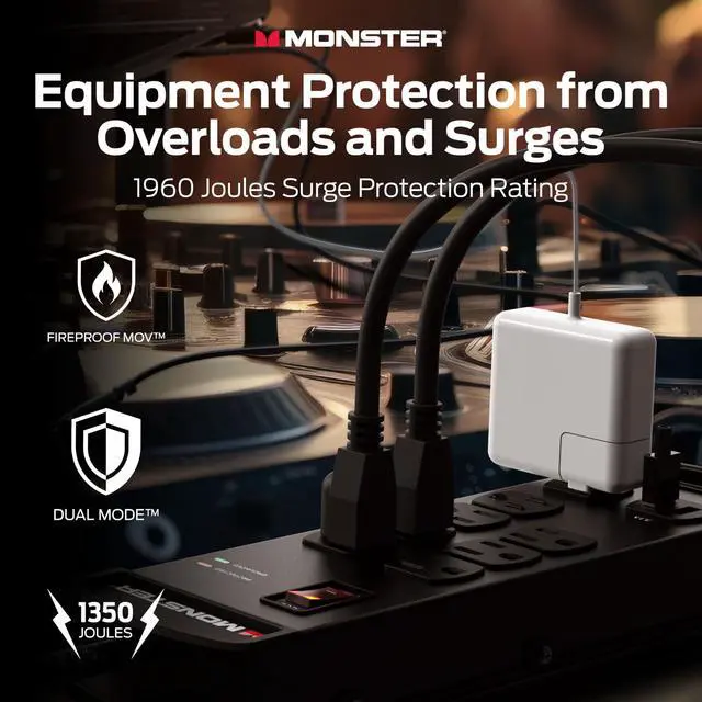 Alt view image 2 of 7 - Pro MI Professional Surge Protector Power Strip with Fireproof MOV Technology for Computers, Amplifiers, Pedal Boards, and Pro Audio Gear