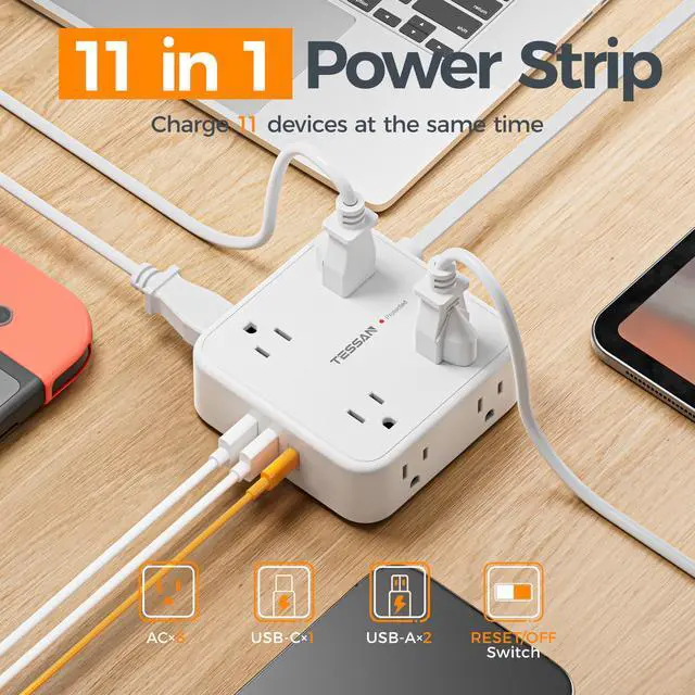 Alt view image 3 of 7 - Surge Protector Power Strip with 900J Surge Protection, 10 Ft, White