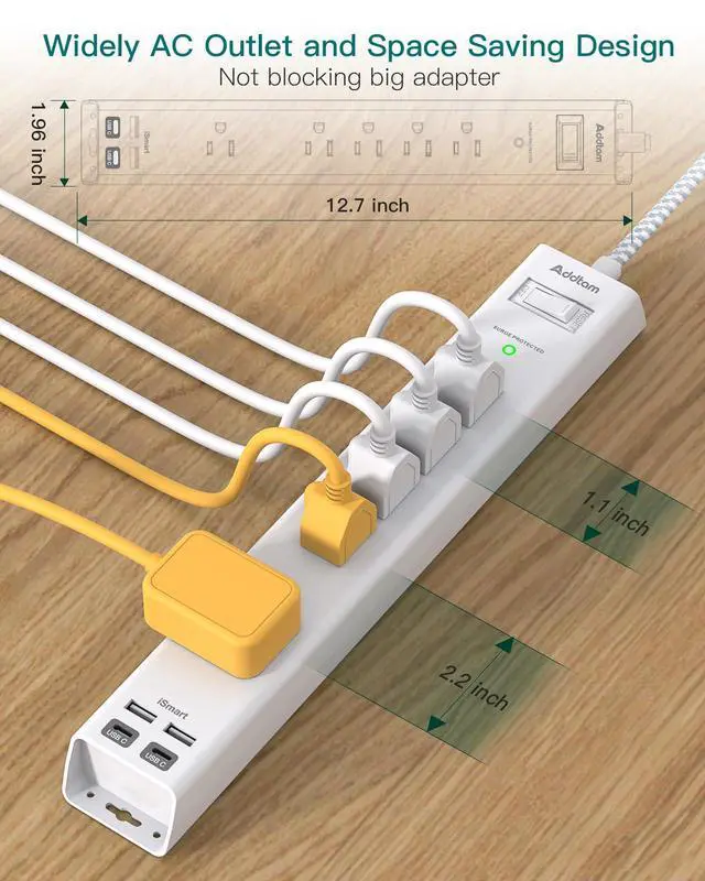 Alt view image 2 of 7 - 2 Pack Surge Protector Power Strip -6ft Extension Cord, 5 Outlets 4 USB