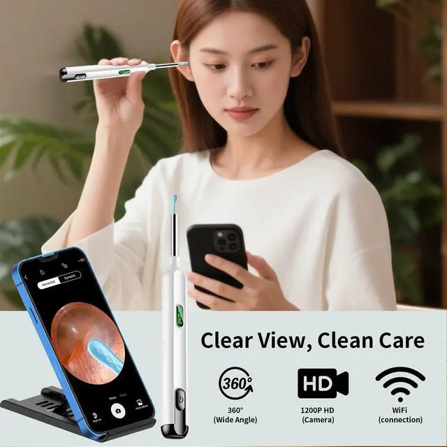 Alt view image 2 of 6 - Ear Wax Removal Tool Camera, Ear Cleaner with Camera, 1200P HD Ear Camera with 6 LED Light, Ear Cleaning Kit with 15 Pcs Replacement Tips for iPhone & Android Phones White