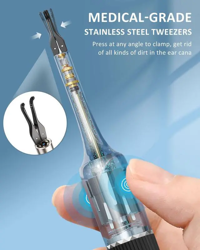 Alt view image 2 of 7 - Ear Wax Removal Tool S5 with 10 MP Camera Otoscope, Omnidirectional Tweezer, Crodless Earwax Remover Tool with 12 Ear Spoon, Wireless Ear Cleaner with Light for iOS & Android (Black)