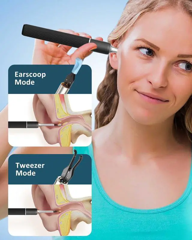 Alt view image 6 of 7 - Ear Wax Removal Tool S5 with 10 MP Camera Otoscope, Omnidirectional Tweezer, Crodless Earwax Remover Tool with 12 Ear Spoon, Wireless Ear Cleaner with Light for iOS & Android (Black)