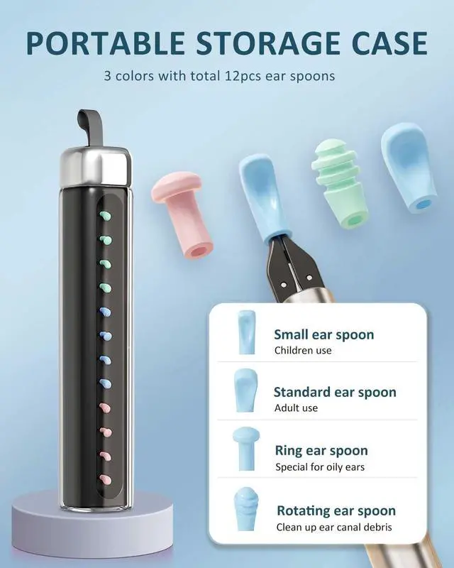 Alt view image 4 of 7 - Ear Wax Removal Tool S5 with 10 MP Camera Otoscope, Omnidirectional Tweezer, Crodless Earwax Remover Tool with 12 Ear Spoon, Wireless Ear Cleaner with Light for iOS & Android (Black)