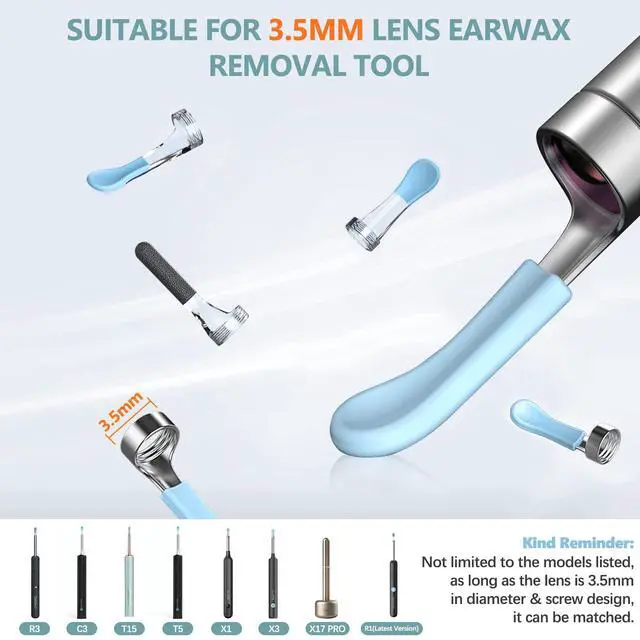 Alt view image 2 of 6 - Replacement Tips for R1 Ear Camera, 8 PCS Waterproof Silicone Ear Spoon for Wet/Dry Earwax Cleaning, BEBIRD Original Ear Cleaner Tips Set for W3/R3/T15/X3/X17 PRO/D3Pro/T5(Spiral Structure)