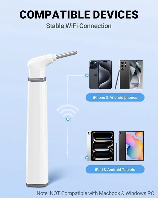 Alt view image 4 of 7 - WiFi Otoscope, HD Otoscope Camera with Light, Ear Checker for Kids & Adults