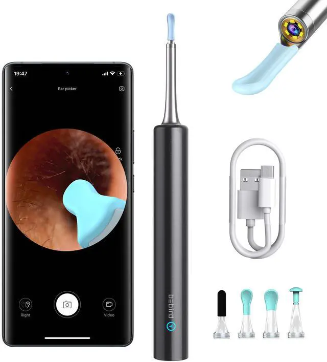 Main image of Ear Wax Removal, Ear Cleaner with Ear Camera, 5 Megapixels 1080P Ear Scope, Ear Picker with 6 LED Lights, Full Set Ear Wax Removal Tool with 4 Ear Scoops, Black