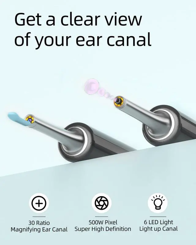 Alt view image 2 of 7 - Ear Wax Removal, Ear Cleaner with Ear Camera, 5 Megapixels 1080P Ear Scope, Ear Picker with 6 LED Lights, Full Set Ear Wax Removal Tool with 4 Ear Scoops, Black