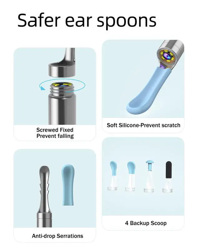 Alt view image 4 of 7 - Ear Wax Removal, Ear Cleaner with Ear Camera, 5 Megapixels 1080P Ear Scope, Ear Picker with 6 LED Lights, Full Set Ear Wax Removal Tool with 4 Ear Scoops, Black