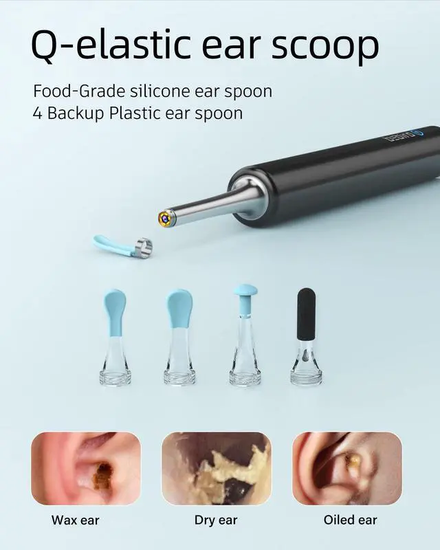 Alt view image 5 of 7 - Ear Wax Removal, Ear Cleaner with Ear Camera, 5 Megapixels 1080P Ear Scope, Ear Picker with 6 LED Lights, Full Set Ear Wax Removal Tool with 4 Ear Scoops, Black