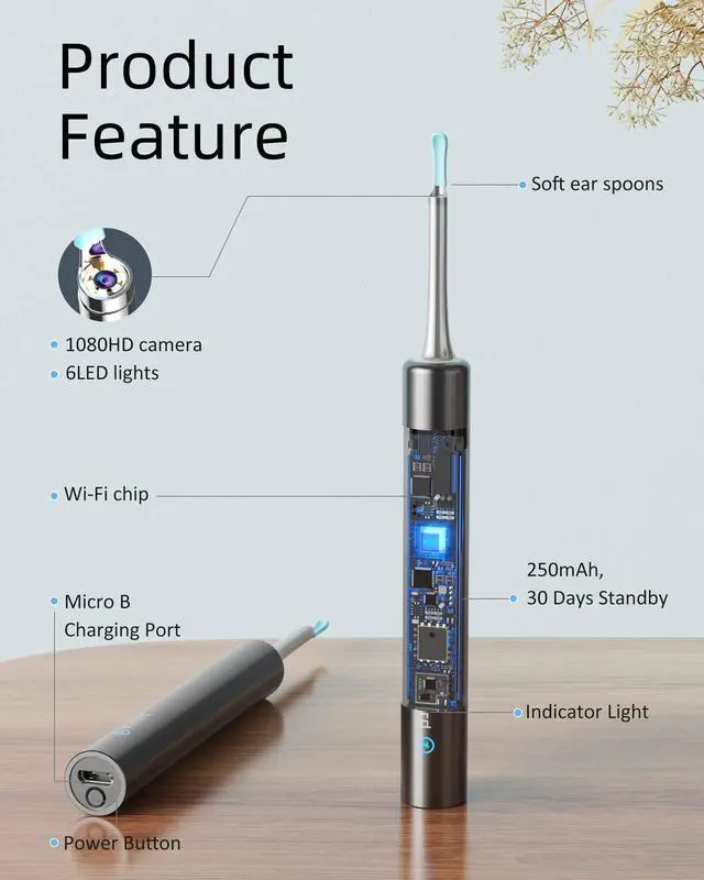 Alt view image 6 of 7 - Ear Wax Removal, Ear Cleaner with Ear Camera, 5 Megapixels 1080P Ear Scope, Ear Picker with 6 LED Lights, Full Set Ear Wax Removal Tool with 4 Ear Scoops, Black