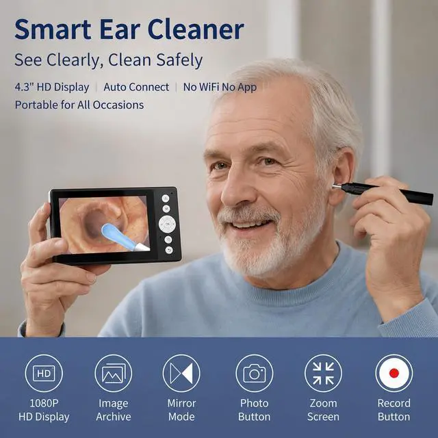 Alt view image 2 of 7 - Ear Wax Removal Tool Wireless Otoscope with 4.3" IPS Screen Earscope Camera