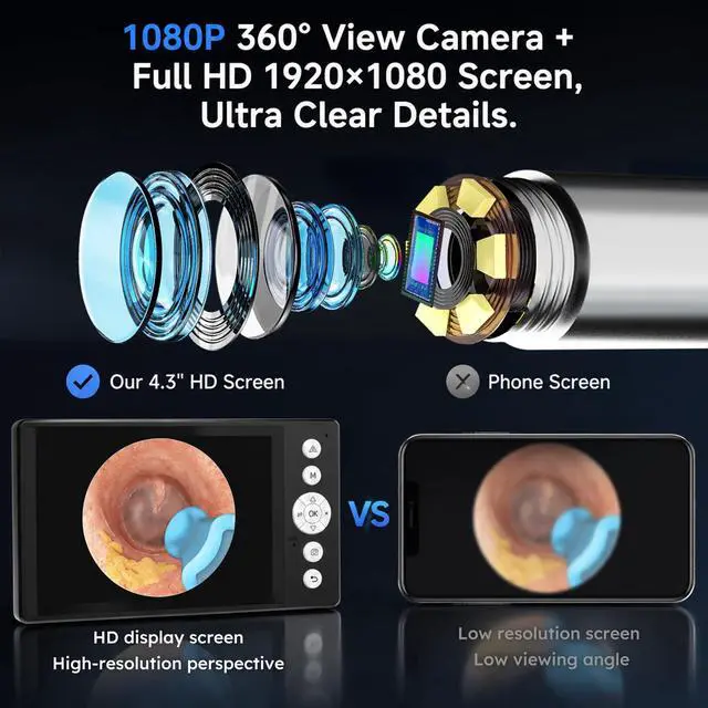 Alt view image 3 of 7 - Ear Wax Removal Tool Wireless Otoscope with 4.3" IPS Screen Earscope Camera