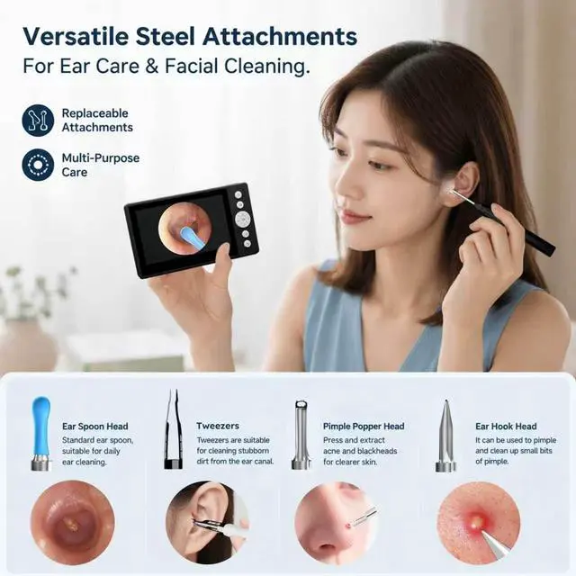 Alt view image 4 of 7 - Ear Wax Removal Tool Wireless Otoscope with 4.3" IPS Screen Earscope Camera