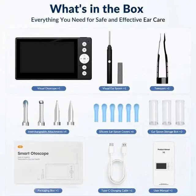 Alt view image 7 of 7 - Ear Wax Removal Tool Wireless Otoscope with 4.3" IPS Screen Earscope Camera