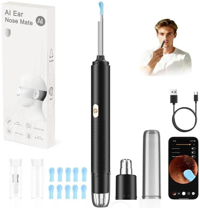 Main image of 2-in-1 Visual Ear Wax Removal & Nose Hair Trimmer, 1296P HD Ear Cleaner with AI Eardrum Alert, Smart Anti-Pinch, 360° Rounded Blades, IP67 Waterproof, APP Visual Camera for Men, Women & Family Use