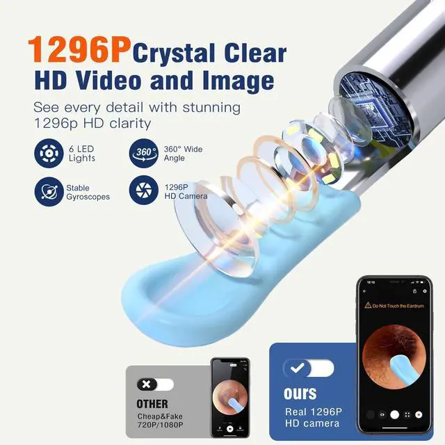 Alt view image 2 of 7 - 2-in-1 Visual Ear Wax Removal & Nose Hair Trimmer, 1296P HD Ear Cleaner with AI Eardrum Alert, Smart Anti-Pinch, 360° Rounded Blades, IP67 Waterproof, APP Visual Camera for Men, Women & Family Use