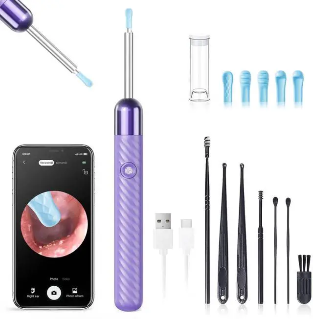 Main image of Ear Wax Removal Tool - Ear Cleaner with 1080P Camera - Ear Canal Cleaner - Ear Cleaning Kit with 6 Ear Spoon - Ear Camera for iOS & Android - Birthday Gifts for Women - Purple