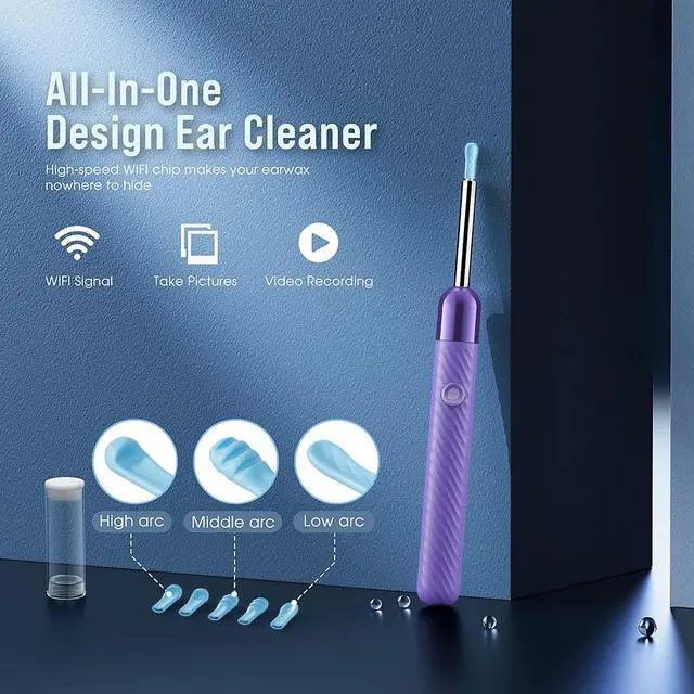 Alt view image 2 of 6 - Ear Wax Removal Tool - Ear Cleaner with 1080P Camera - Ear Canal Cleaner - Ear Cleaning Kit with 6 Ear Spoon - Ear Camera for iOS & Android - Birthday Gifts for Women - Purple