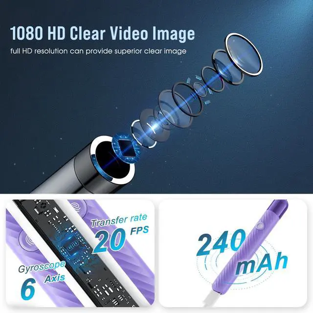 Alt view image 3 of 6 - Ear Wax Removal Tool - Ear Cleaner with 1080P Camera - Ear Canal Cleaner - Ear Cleaning Kit with 6 Ear Spoon - Ear Camera for iOS & Android - Birthday Gifts for Women - Purple
