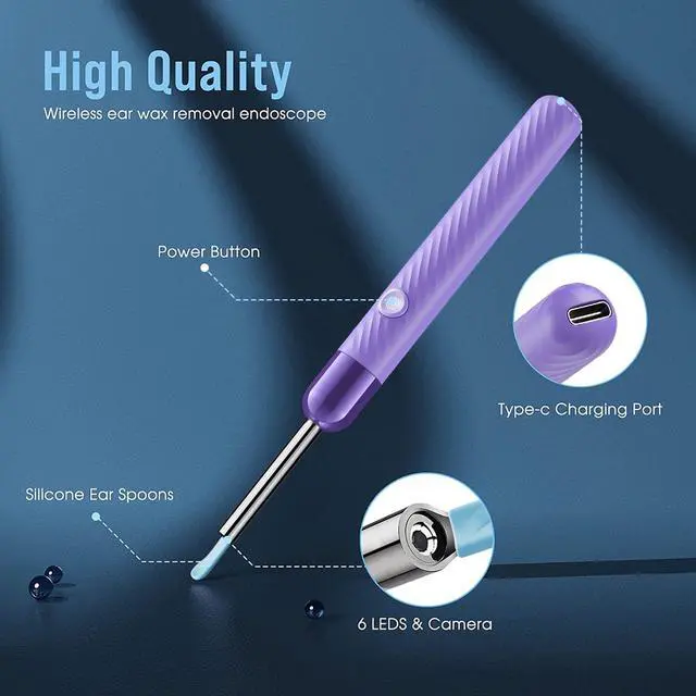 Alt view image 4 of 6 - Ear Wax Removal Tool - Ear Cleaner with 1080P Camera - Ear Canal Cleaner - Ear Cleaning Kit with 6 Ear Spoon - Ear Camera for iOS & Android - Birthday Gifts for Women - Purple