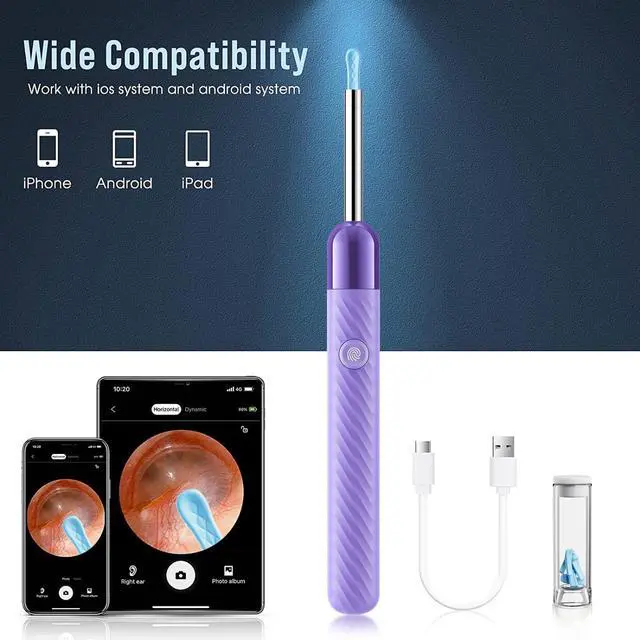 Alt view image 6 of 6 - Ear Wax Removal Tool - Ear Cleaner with 1080P Camera - Ear Canal Cleaner - Ear Cleaning Kit with 6 Ear Spoon - Ear Camera for iOS & Android - Birthday Gifts for Women - Purple
