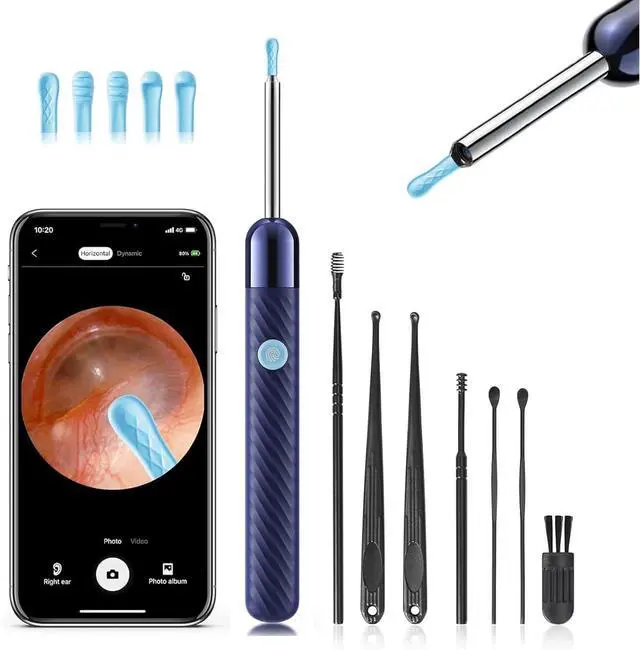 Main image of Ear Wax Removal, Ear Cleaner with 1080P Camera, Otoscope with Light, Ear Wax Removal Kit with 6 Ear Pick, Ear Camera for iPhone, iPad, Android Phones (Blue)