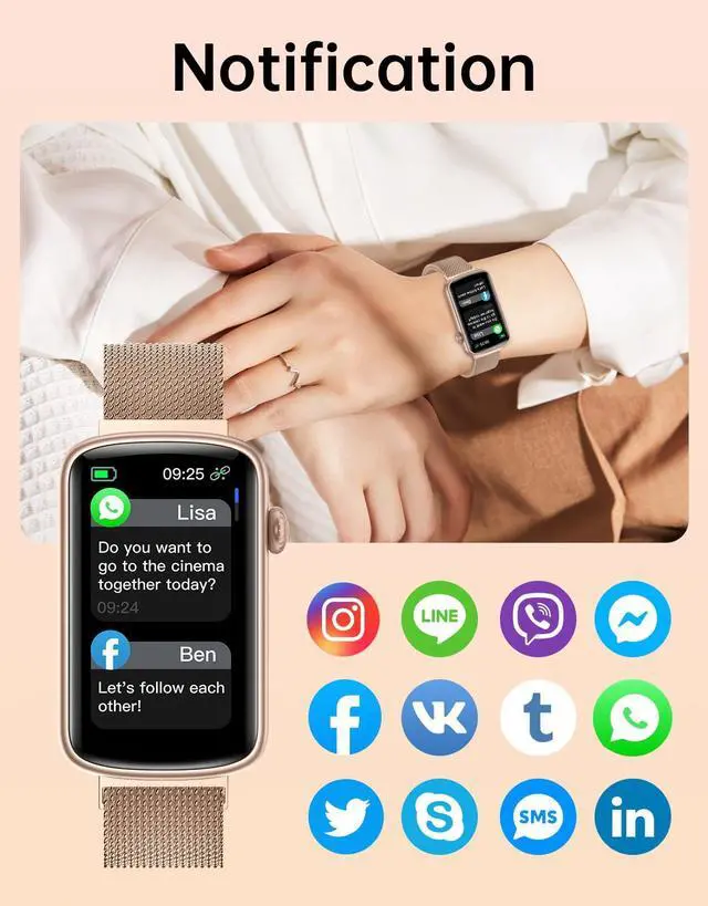 Alt view image 2 of 7 - Fitness Tracker, Fitness Watches for Women Men with Heart Rate Monitor Blood Oxygen Sleep Tracker Pedometer, 1.47" Smart Watch Step Calorie Counter for Android iOS IP68 Waterproof (Gold)