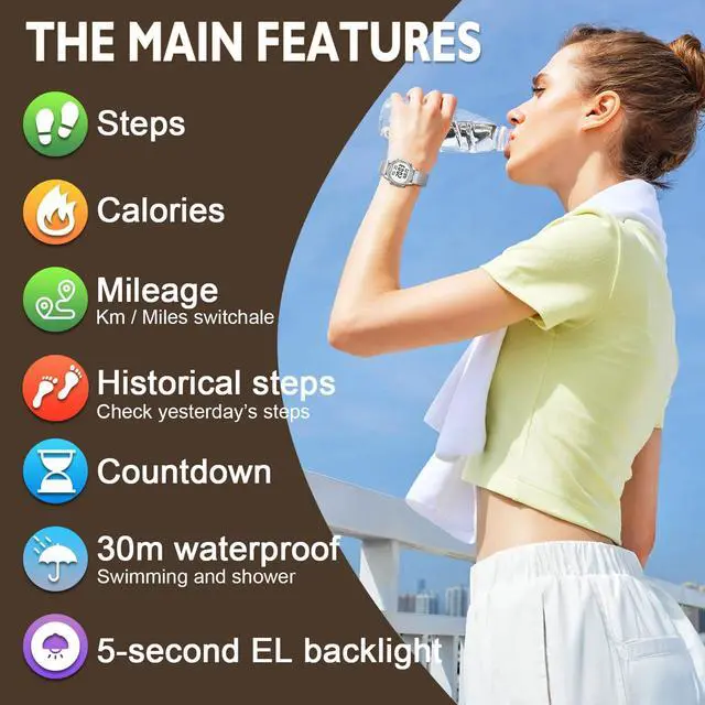 Alt view image 2 of 7 - Pedometer Watch for Women, Step Counter Watch, No App or Charging