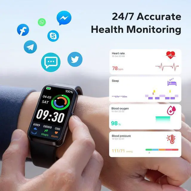 Alt view image 2 of 7 - Fitness Tracker with 24/7 Heart Rate & Blood Oxygen Monitor, 1.47" OLED Color Screen Smart Watch, Waterproof Activity Tracker with Sleep Step Counter & Smart Notifications for Men Women
