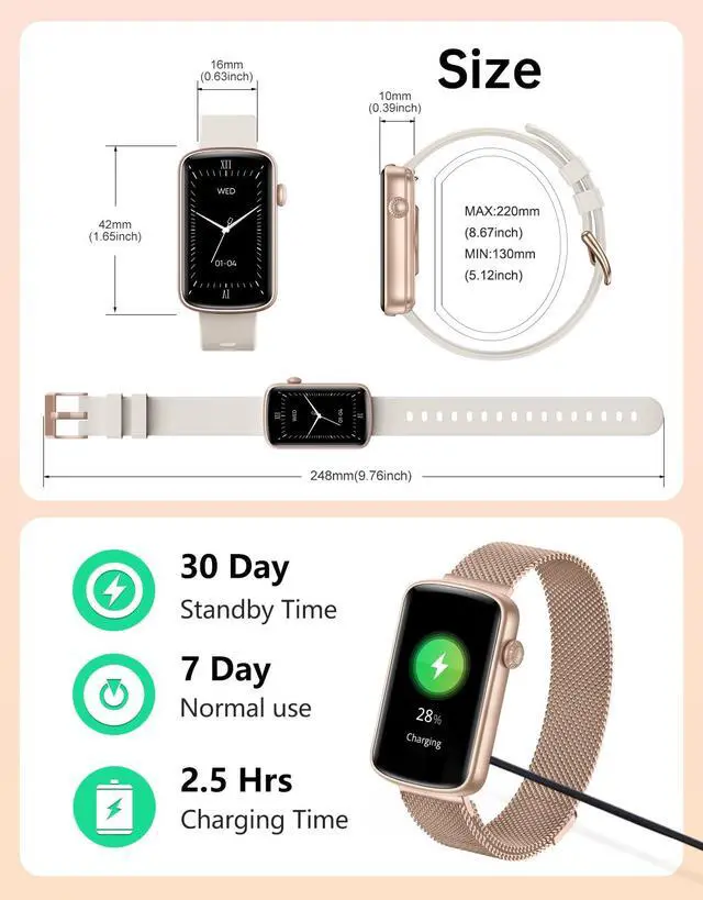 Alt view image 7 of 7 - Fitness Tracker, Fitness Watches for Women Men with Heart Rate Monitor Blood Oxygen Sleep Tracker Pedometer, 1.47" Smart Watch Step Calorie Counter for Android iOS IP68 Waterproof (Gold)