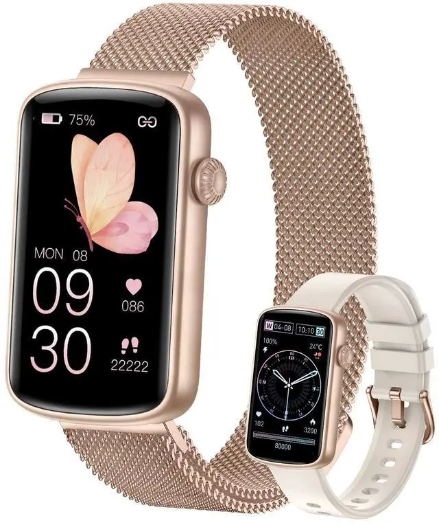 Main image of Fitness Watch for Women with 2 Bands (Metal & Sport), Slim 1.47" Fitness Tracker with Heart Rate, Blood Oxygen & Sleep Monitor, Step & Calorie Counter, IP68 Waterproof Pedometer for Walking Running
