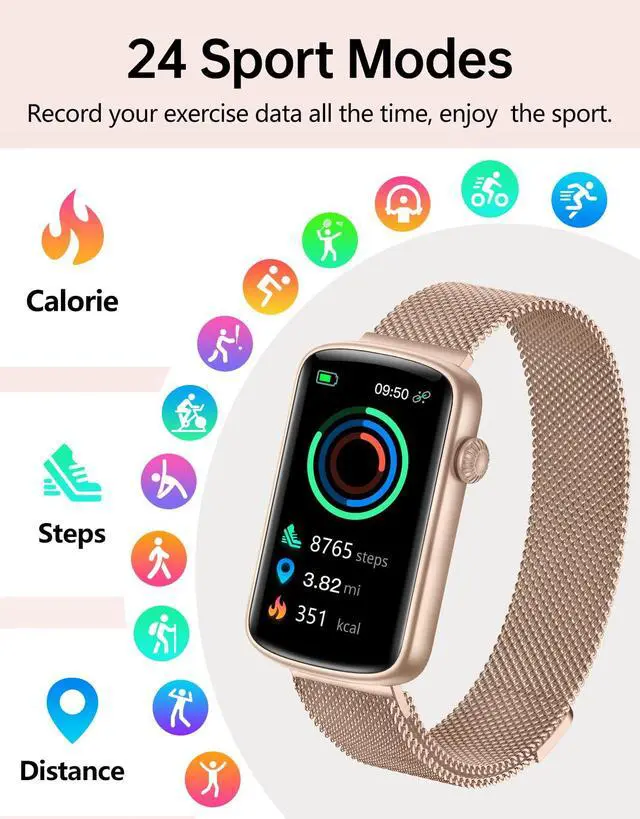 Alt view image 4 of 6 - Fitness Watch for Women with 2 Bands (Metal & Sport), Slim 1.47" Fitness Tracker with Heart Rate, Blood Oxygen & Sleep Monitor, Step & Calorie Counter, IP68 Waterproof Pedometer for Walking Running