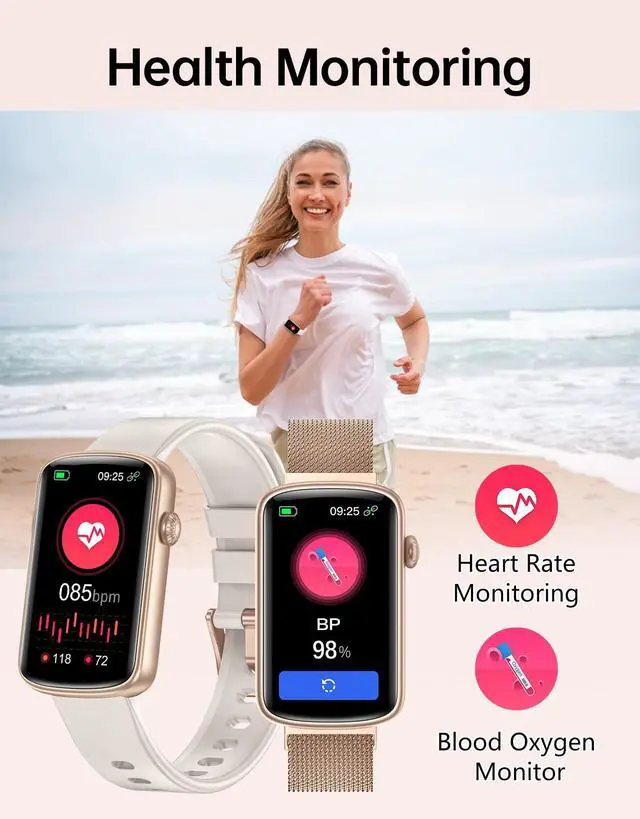 Alt view image 2 of 6 - Fitness Watch for Women with 2 Bands (Metal & Sport), Slim 1.47" Fitness Tracker with Heart Rate, Blood Oxygen & Sleep Monitor, Step & Calorie Counter, IP68 Waterproof Pedometer for Walking Running